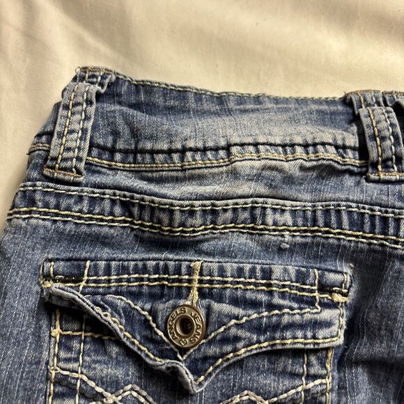 Denim Shorts Thick Stitch Flap Pockets  Embroidery Long  Western Cuffed BL - Picture 12 of 15
